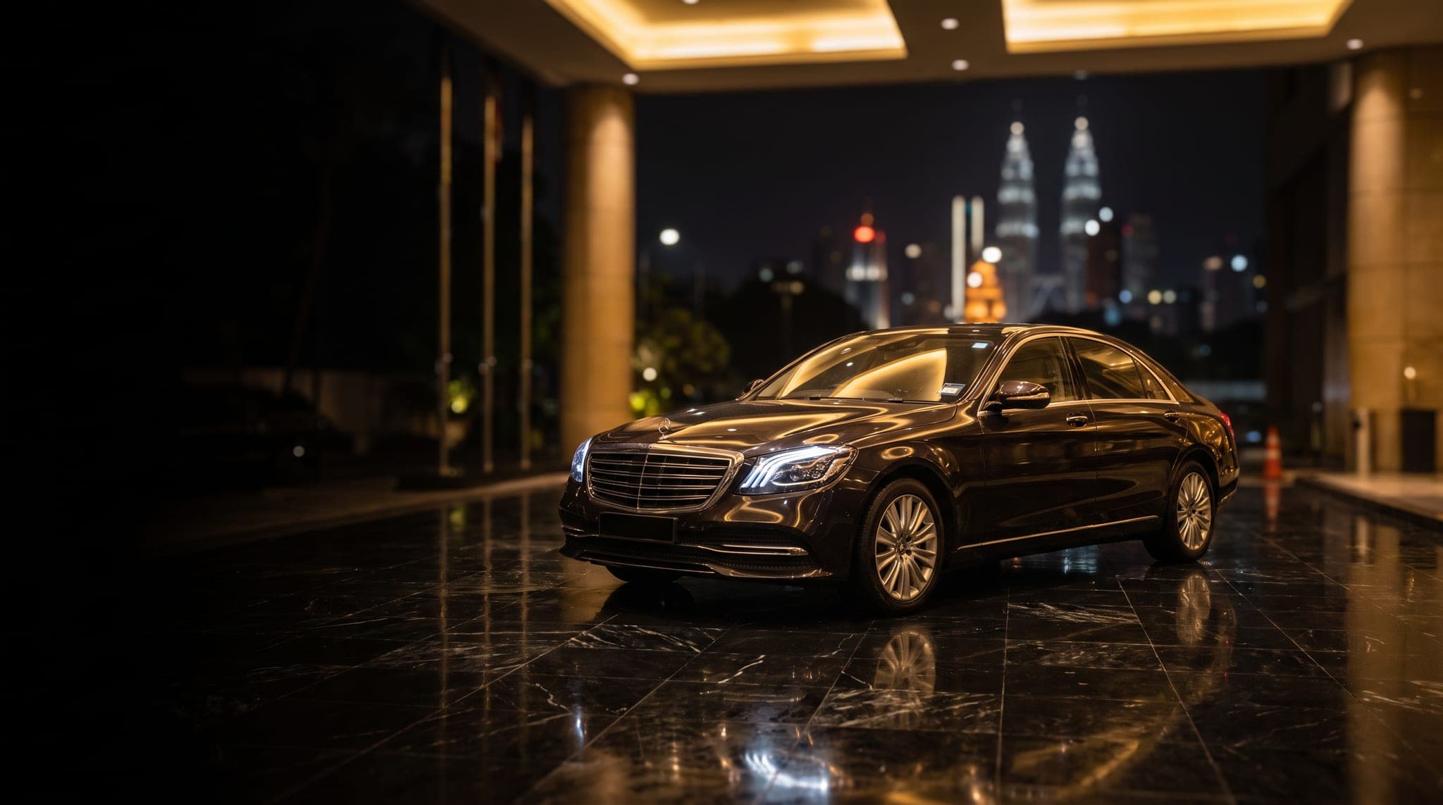 Tourist car rental Kuala Lumpur — luxury car on a Malaysian highway